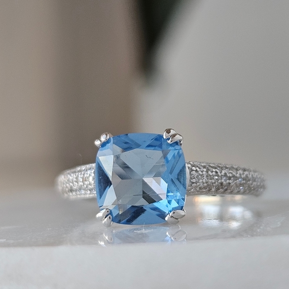 Blue Topaz Ring, 925 Sterling Silver Charmed Aroma Birthstone Collection - Picture 4 of 12